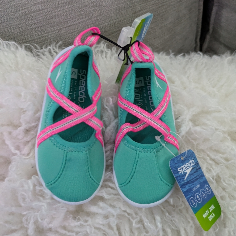 Speedo Toddler Girls' Mary Jane -Water Shoes- Turquoise/Pink Size Small 5-6